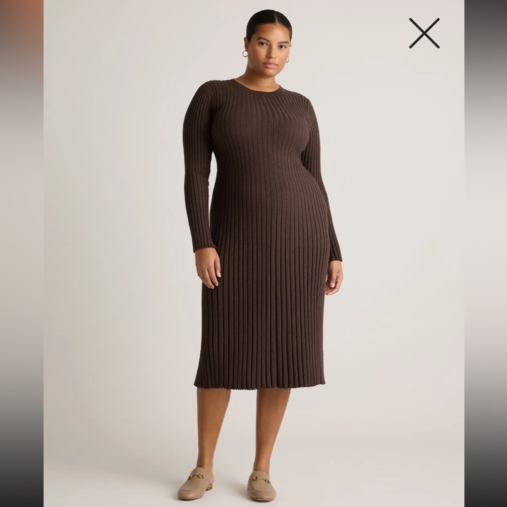 NWT QUINCE cashmere cotton blend Brown Ribbed long sleeve Dress